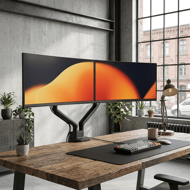 Alberenz Dubbele Monitorbeugel Gasveer - Tot 35" - Met USB - Zwart