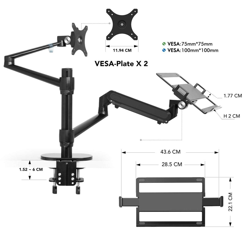 Alberenz® laptop monitorarm met gasveer zwart
