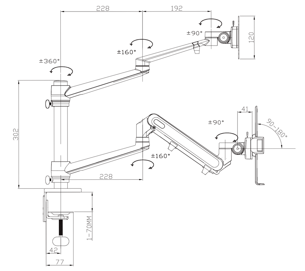 Alberenz® laptop monitorarm met gasveer zwart