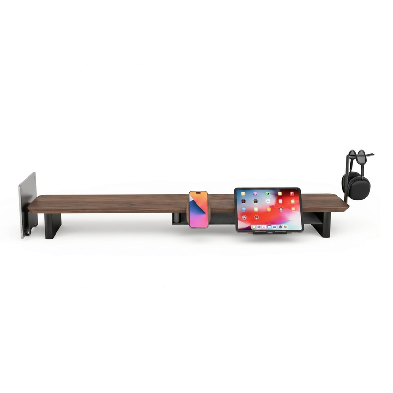 Bundel: monitorverhoger van walnoot + MagSafe-oplader + laptopstandaard + tablethouder + hoofdtelefoonhouder
