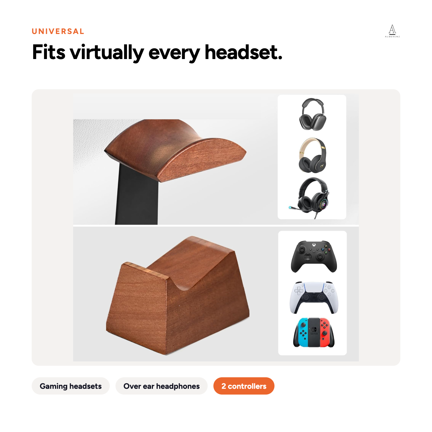 EN 04 — Fits virtually every gaming headset, over ear headphone and two controllers