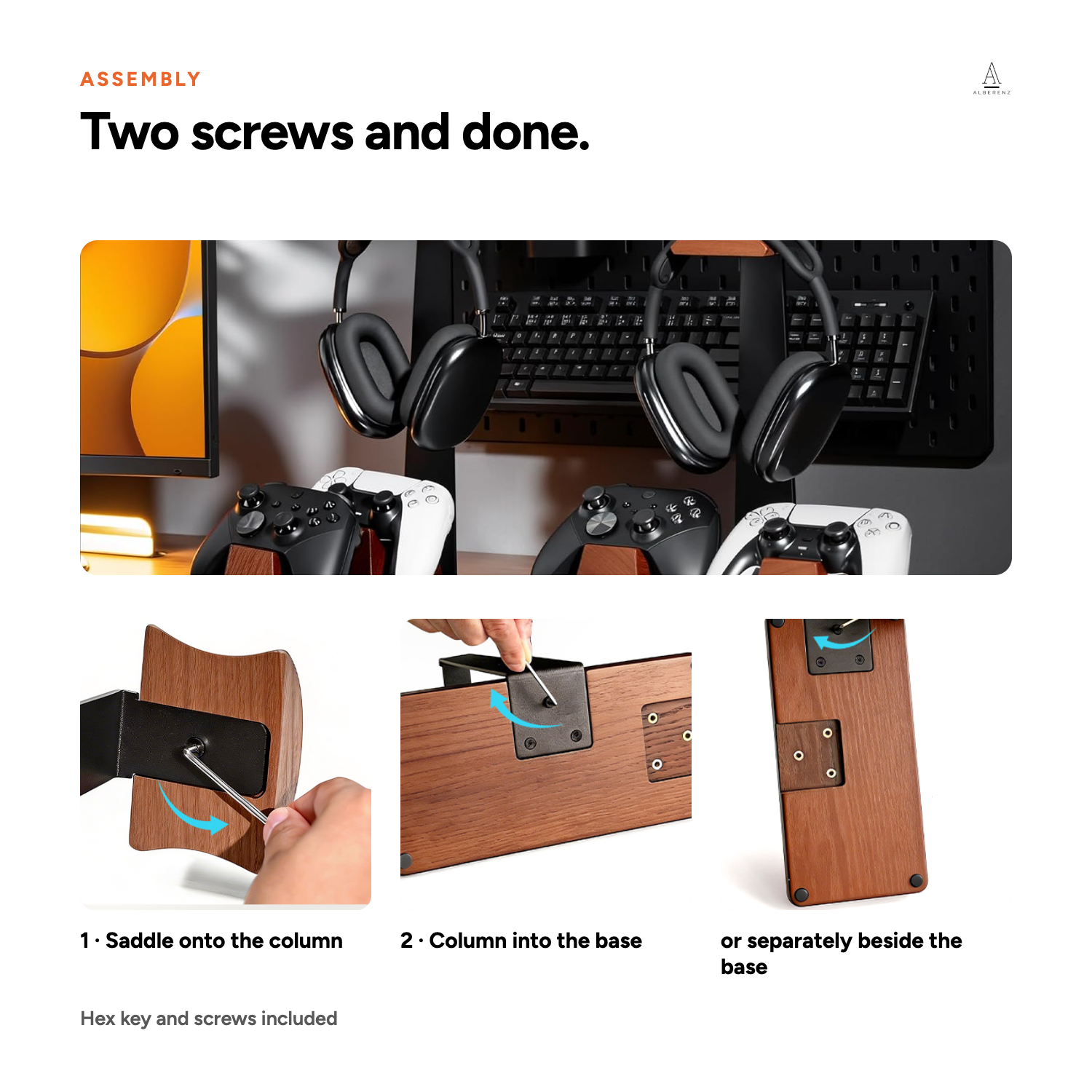 EN 07 — Assembly in two screws with the included hex key