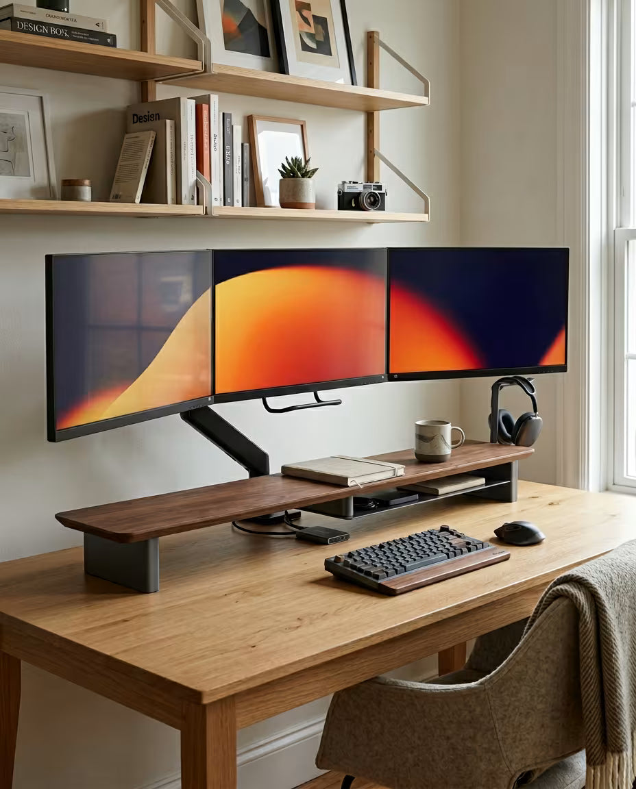 Alberenz® Walnoot Houten Monitorverhoger - 2 Monitoren
