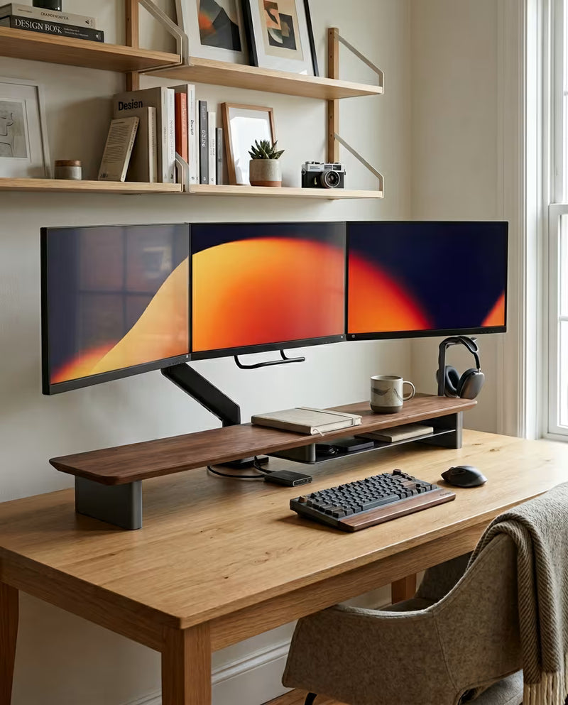 Alberenz® Walnoot Houten Monitorverhoger - 2 Monitoren