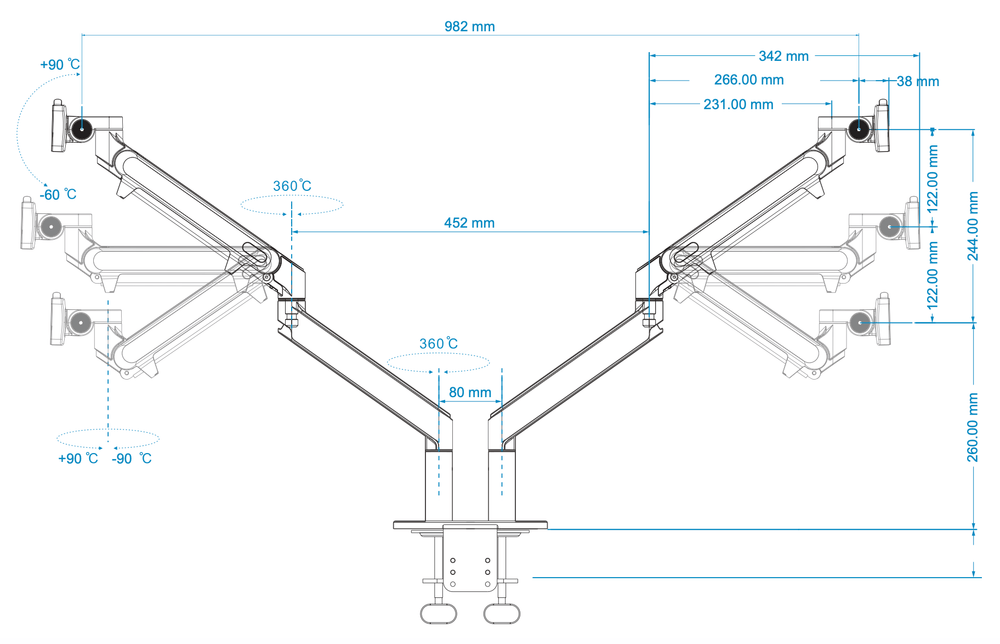 Alberenz® Dubbele Monitorarm Met Gasveer Donkergrijs
