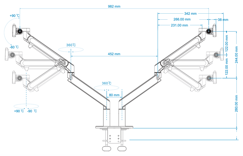 Alberenz® Dubbele Monitorarm Met Gasveer Donkergrijs