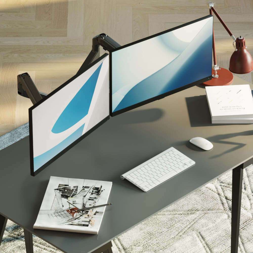Alberenz® Dubbele Monitorarm Met Gasveer Donkergrijs