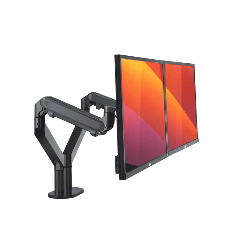 Alberenz dual monitor arm with gas spring, dark grey, for two 17 to 32 inch screens, front view