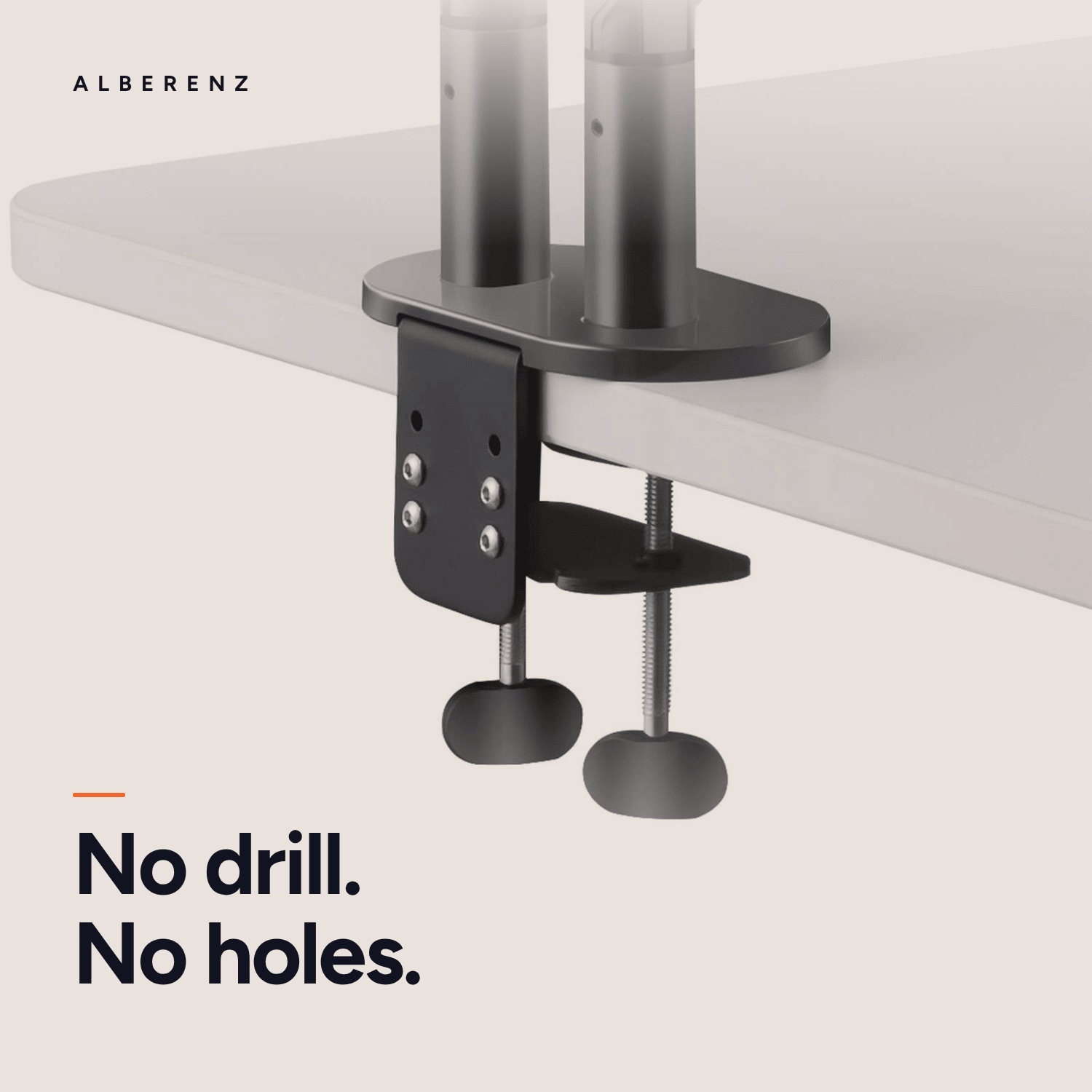 Desk clamp of the Alberenz dual monitor arm, no drill installation on desktops up to 7 cm thick
