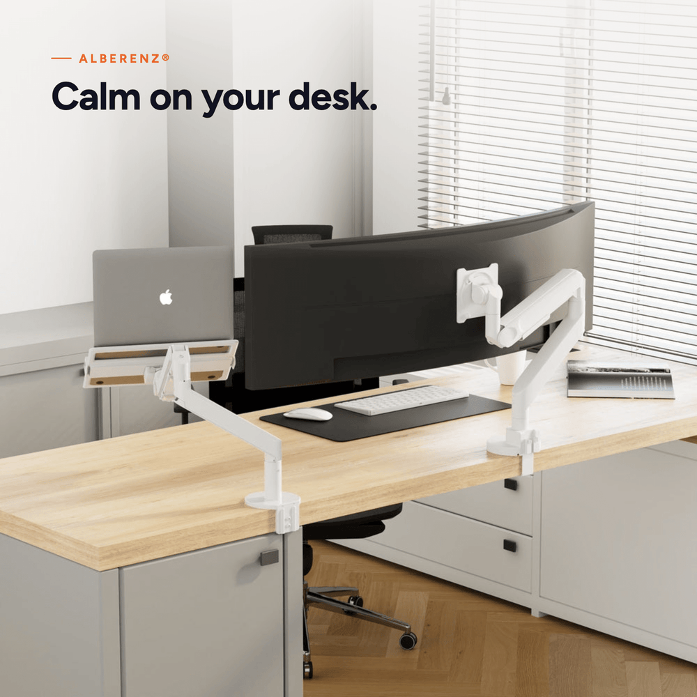 Alberenz® robustní plynový držák monitoru, bílý (až do 57 palců)