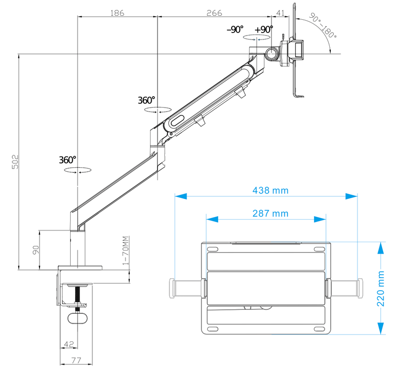 Alberenz® Laptoparm Gasveer - Donkergrijs