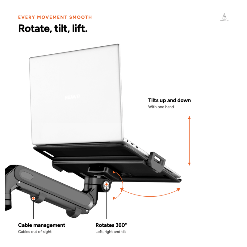 Alberenz® plynové rameno na notebook – tmavě šedé