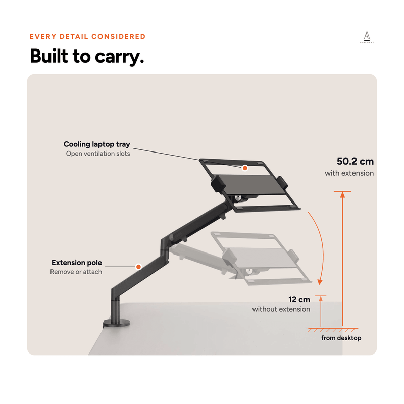 Alberenz® plynové rameno na notebook – tmavě šedé