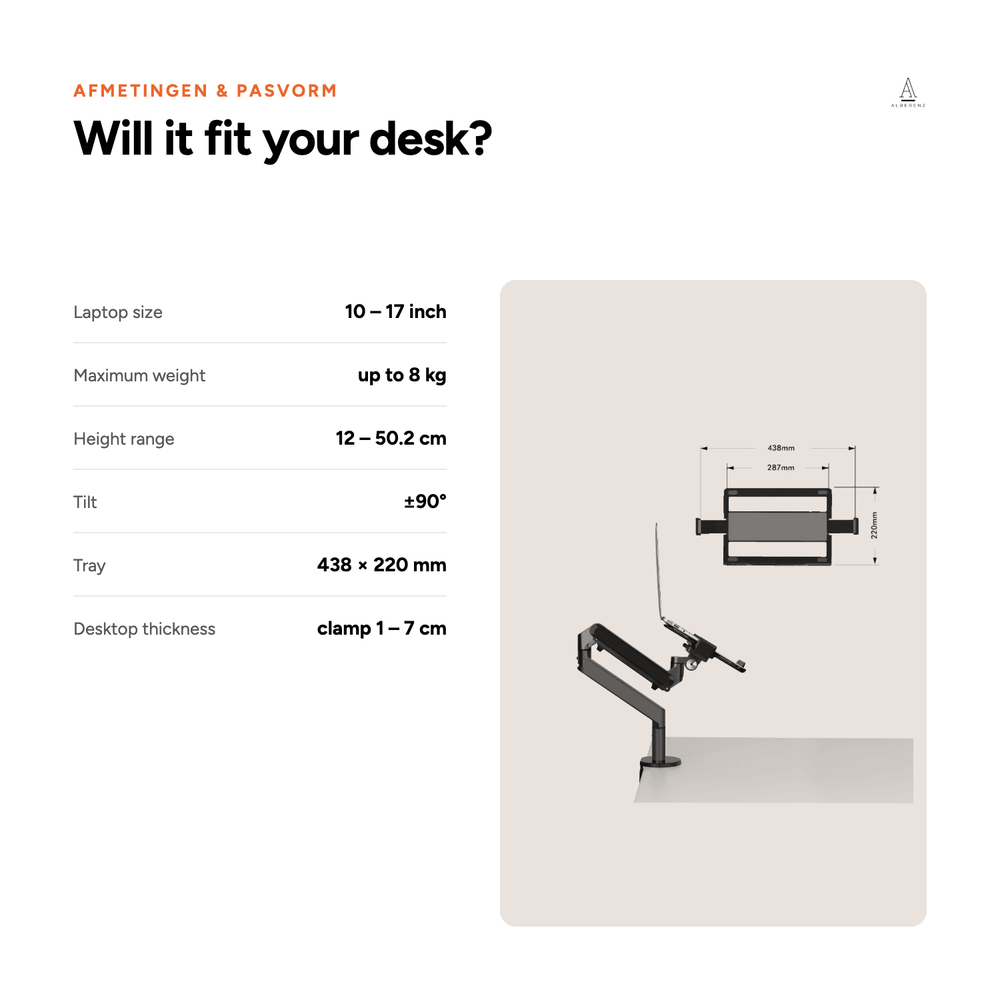 Alberenz® plynové rameno na notebook – tmavě šedé