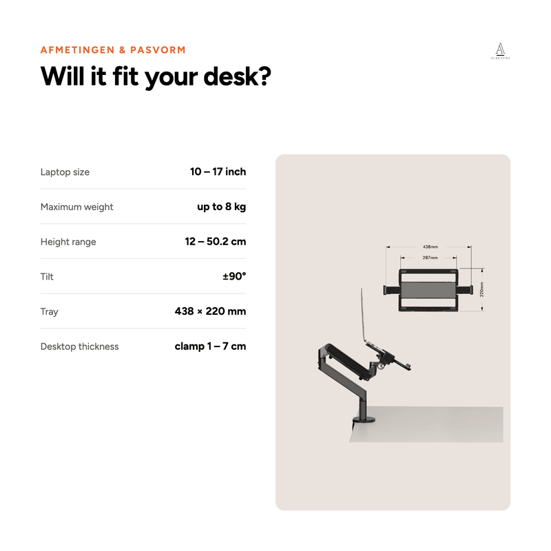 Alberenz® plynové rameno na notebook – tmavě šedé