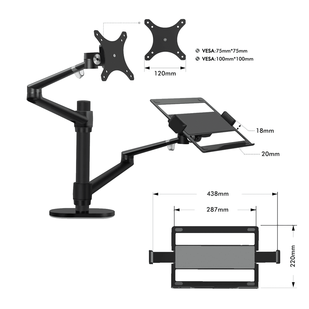 Alberenz® rameno pro monitor k notebooku černé