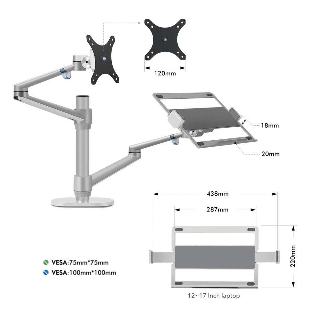 Alberenz® Rameno na notebook a monitor, stříbrné
