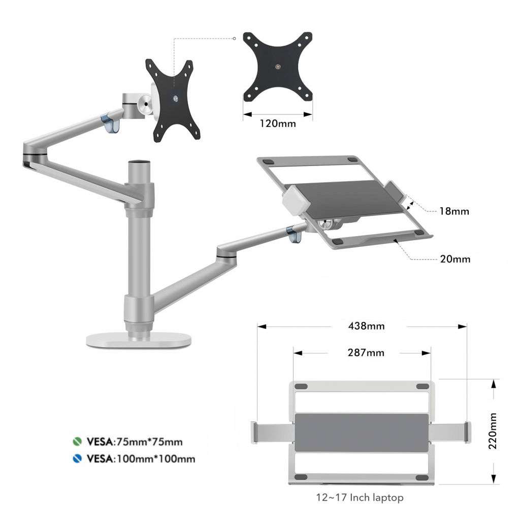 Alberenz® Laptop Monitor Arm Silver - Alberenz -