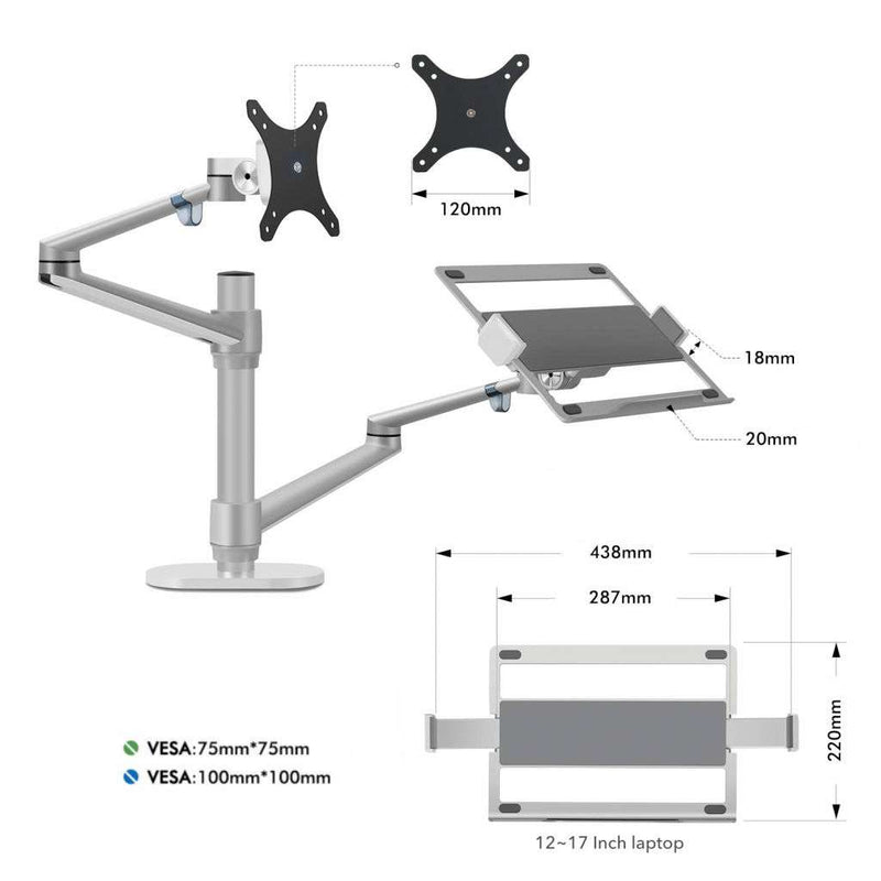 Alberenz® Rameno na notebook a monitor, stříbrné