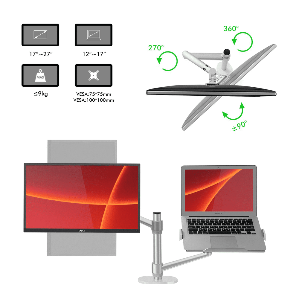 Alberenz® Rameno na notebook a monitor, stříbrné