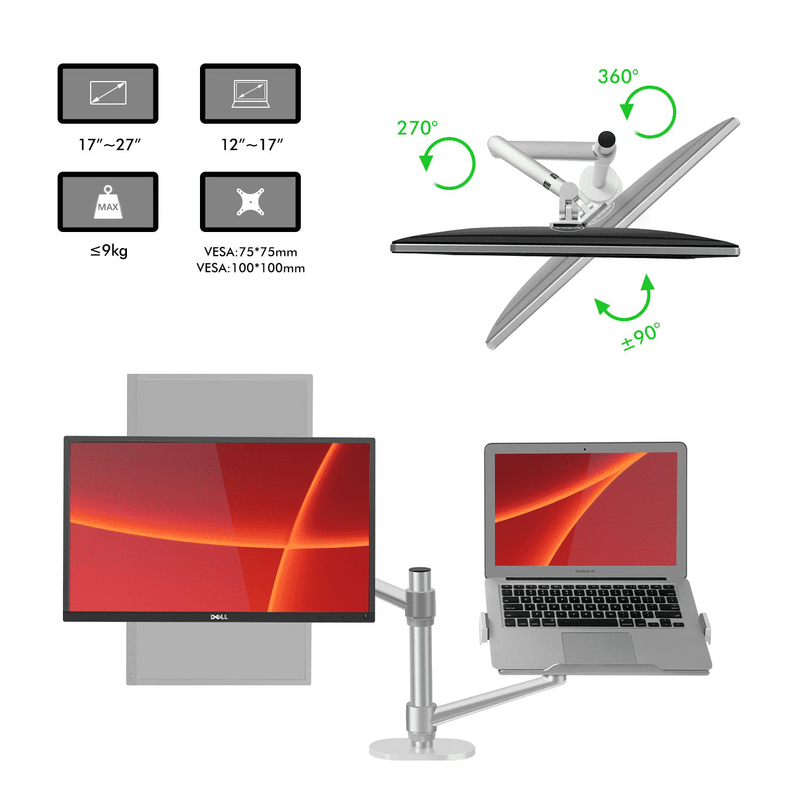 Alberenz® Rameno na notebook a monitor, stříbrné