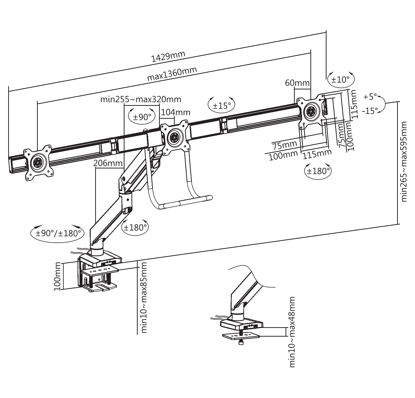 Support Double écran à fixer Deltaco ARM-0300 (16kg max) (Noir) pour professionnel Support Double écran à fixer Deltaco ARM-0300 (16kg max) (Noir) pour professionnel