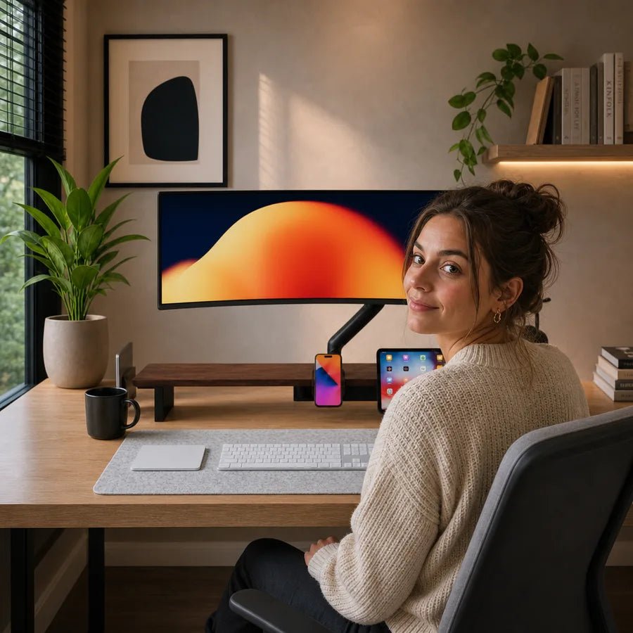 Alberenz® Enkele Monitorarm - Tot 40 inch - met USB-C & USB-A - Zwart