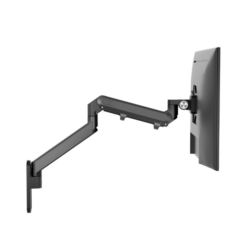 Alberenz wall mounted monitor arm with gas spring, dark grey, front view, for screens from 17 to 35 inch