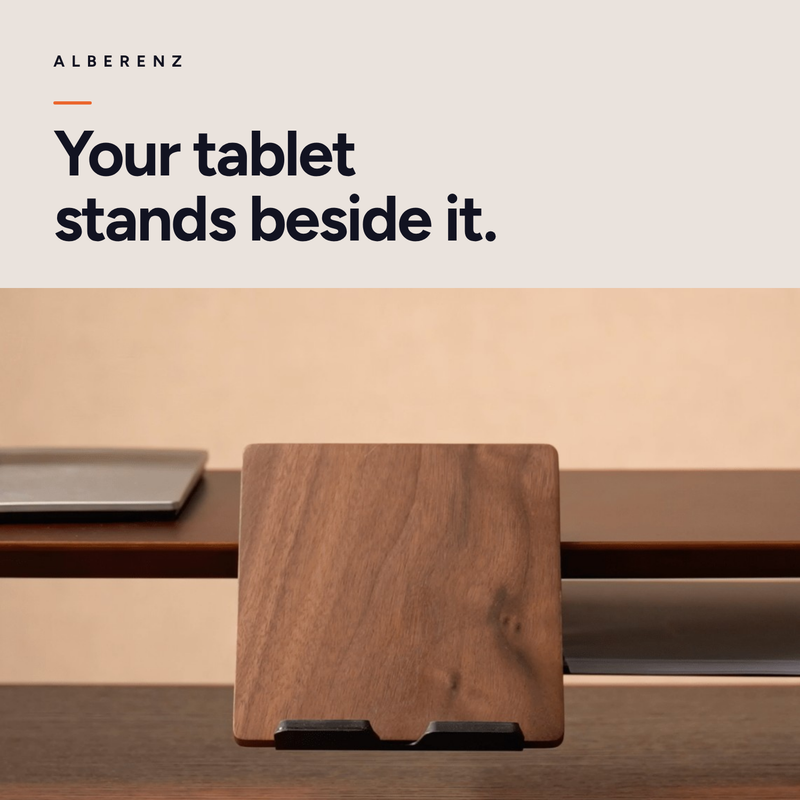 Bundel: monitorverhoger van walnoot + MagSafe-oplader + laptopstandaard + tablethouder + hoofdtelefoonhouder