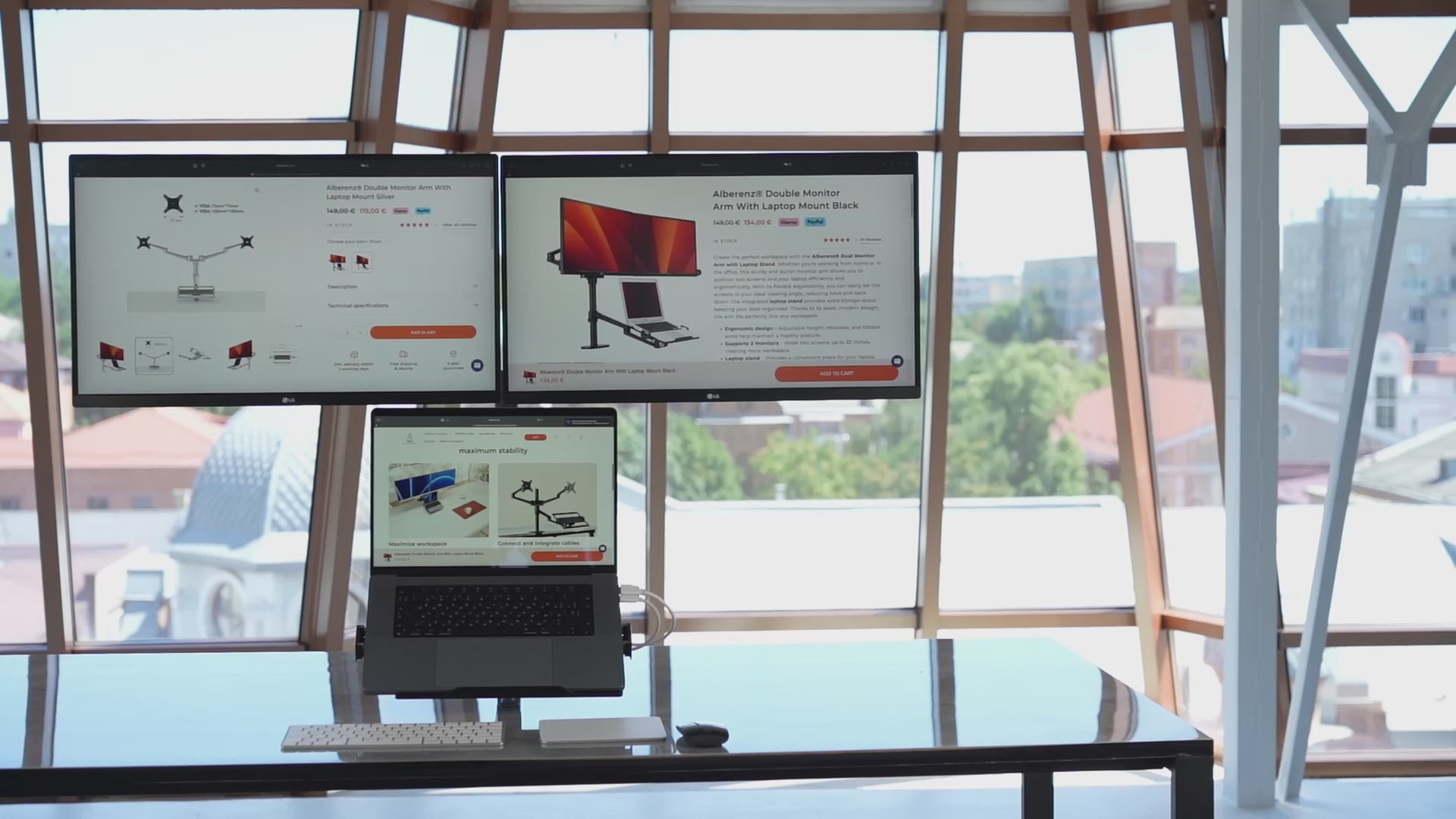 Alberenz® Dubbele Monitorarm Met Laptophouder Zwart